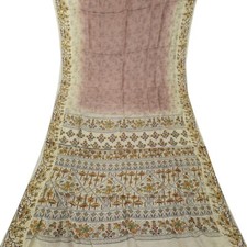 Namaste Vintage Brown Sarees 100 Pure Silk Floral Printed Sari 5YD Craft Fabric