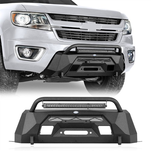 Stubby Front Bumper Steel w/ Winch Plate LED Light for 2015-2020 Chevy Colorado