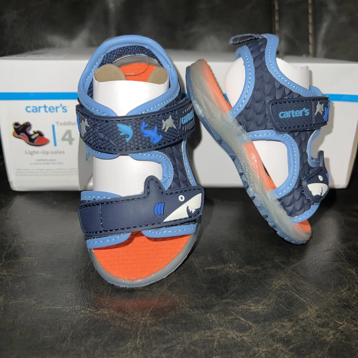 New Carter s Toddler Boys Shark Light Up Sandals Size 4 eBay