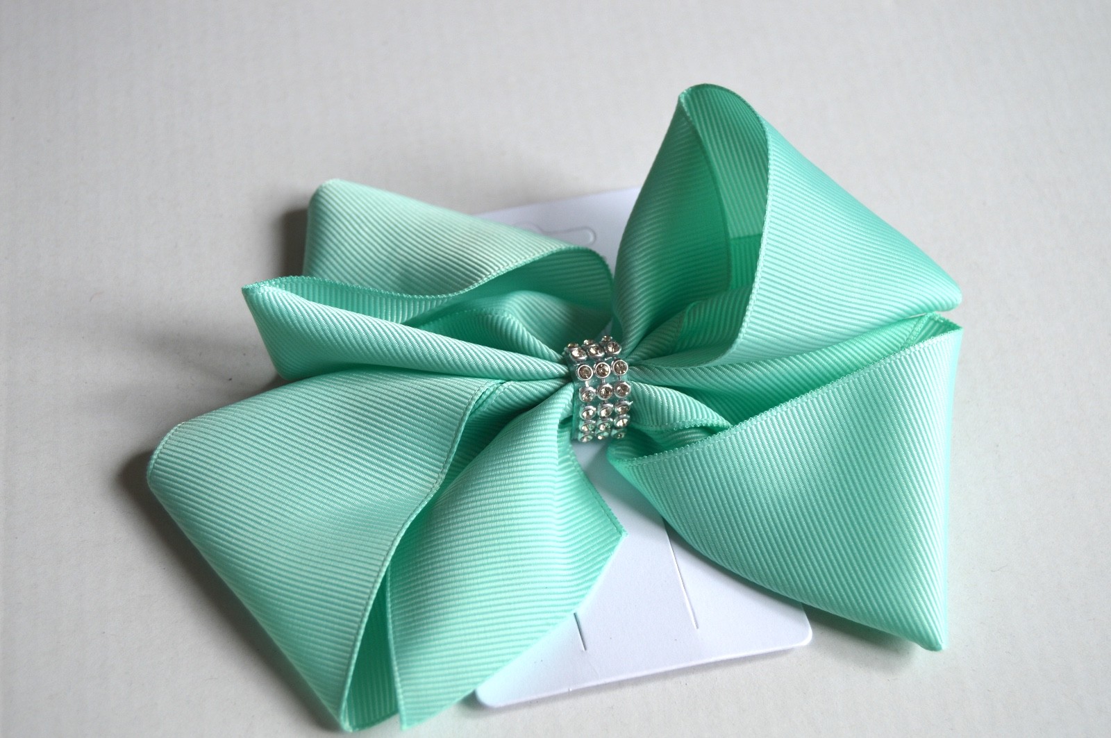 NEW 15cm Green Crossgrain Bow Diamanté Centre Forked Clip Fashion Women