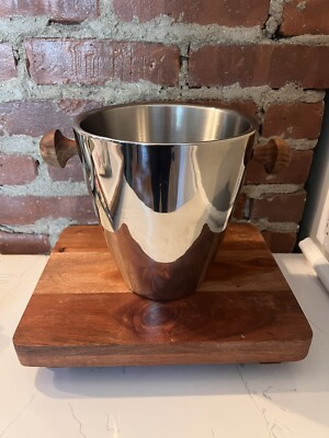 #ad VTG The Palm Restaurant Ice Bucket Wood Handles Chrome Famous Dining $26.00