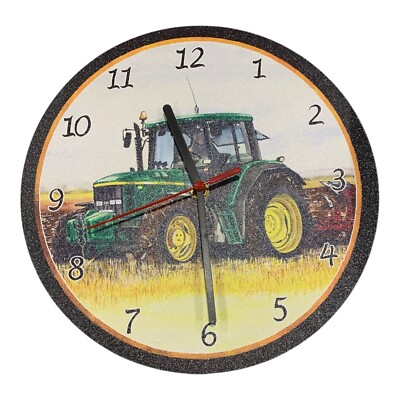 Traktor Wanduhr John Deere batteriebetrieben Holz rund Landwirtschaft Geschenk