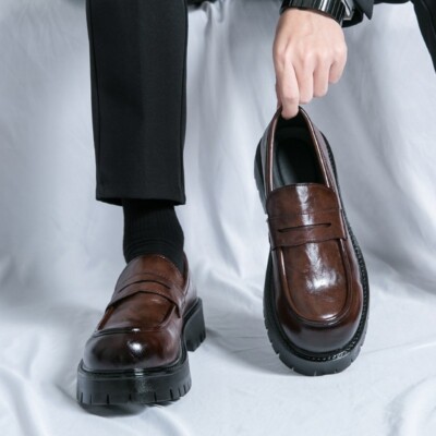 platform brown dress shoses men Urban Plaque Platform Loafers main image 1
