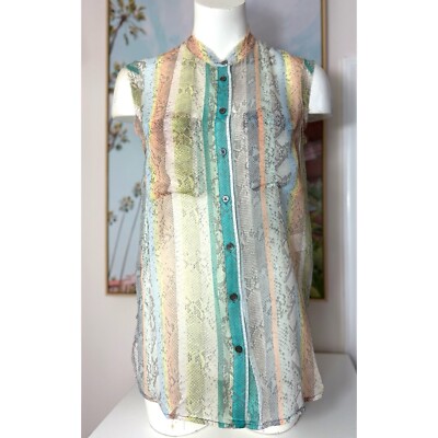Equipment Multi Stripe Snake Python Sheer Silk Sleeveless Blouse Top Size XS