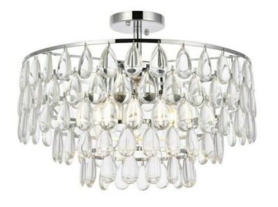 Crystal Flush Mount 5 Light Chrome Living or Dining Room Foyer 20 inch Fixture