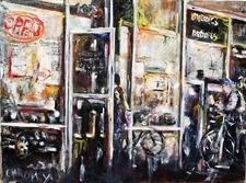 Original oil painting "Chinese Take Out" impressionistic, signed, canvas18x24