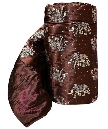Indian Satin Silk Quilt, Handmade Cotton Filled Quilt, Hand Stiched Satin Quilt - Picture 59 of 151