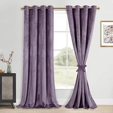 DWCN Velvet Curtains 84 Inches - Elegant Super Soft Tieable Window Curtains P...