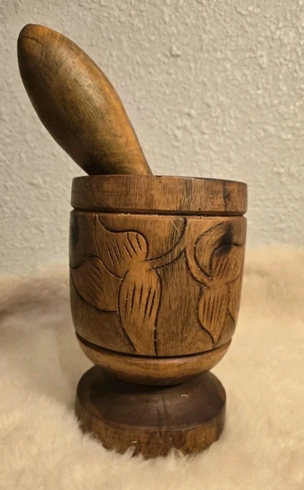 Vintage Large Handmade Wood Carved Hawaiian Mortar And Pestle Herbalist