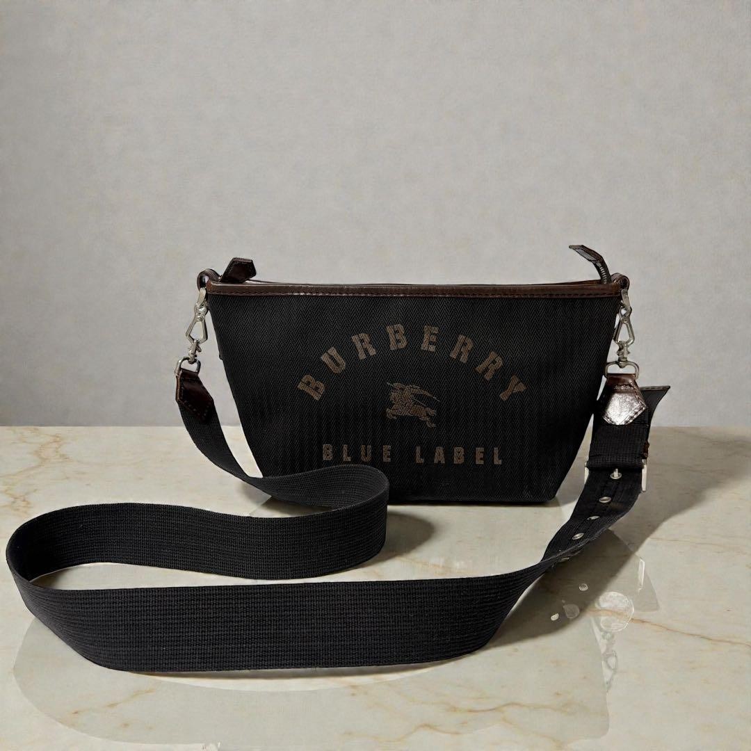 Burberry Blue Label Horse Logo Shoulder Bag Canvas Leather Brown Black New thumbnail 13