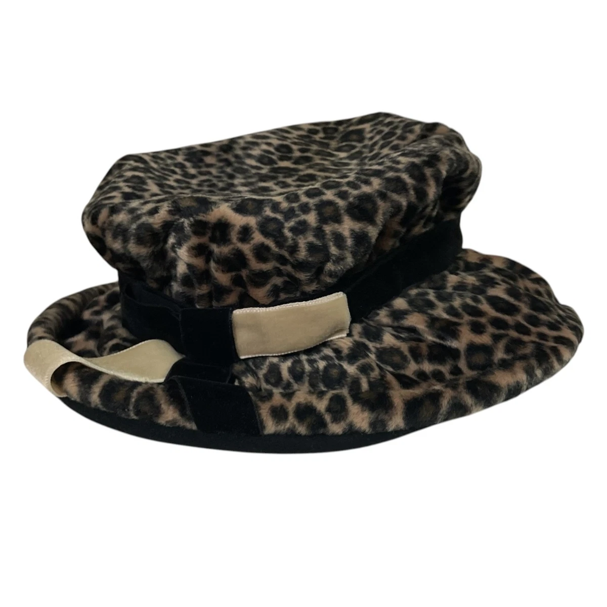 Vintage Betmar New York Velour Fuzzy Cheetah Spotted Print Bucket Cloche Hat Faux Fur Leopard Print Bucket Hat: Velvet Lined Festival  main image 3