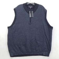 NEW Roundtree  Yorke Sweater Vest Mens 2XB Navy Quarter Zip Big Man Knit Casual