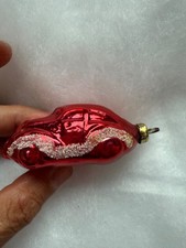 Vintage red car classic glitter blown glass silver ornament christmas