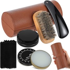 5 Pcs Shoe Shine Kit Leather Shoe Polish Brush Care Kit Brown,Elegant 
