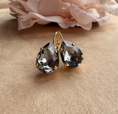 Tropfen Ohrringe mit Swarovski Black Diamond Kristall, Brautschmuck Damen