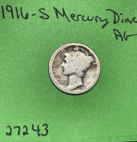 1916-S Mercury Dime 10c Ag About Good 90% Silver