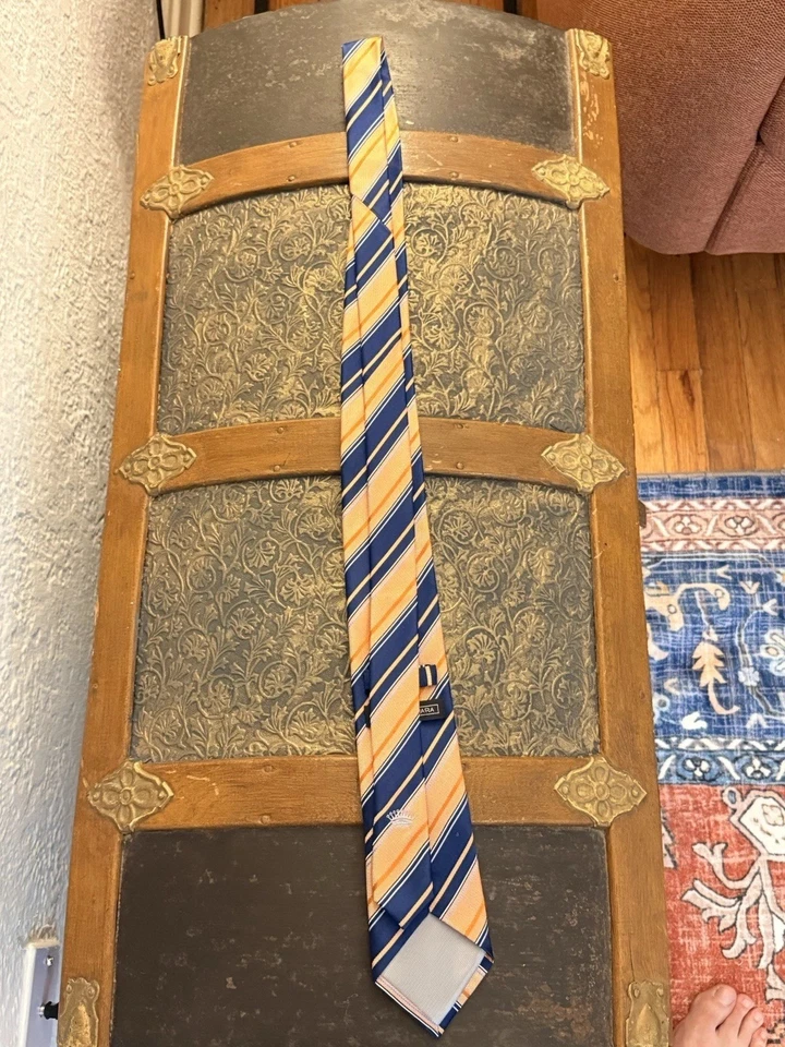 Corbata con cuello Countess Mara 100 % seda, 60” rayas azules y naranjas. Foto 4 de 4