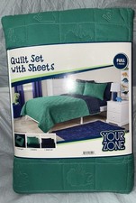 Your Zone Kids Reversable Quilt Set Green/Blue Dinosaur Full Size NIB Bedding