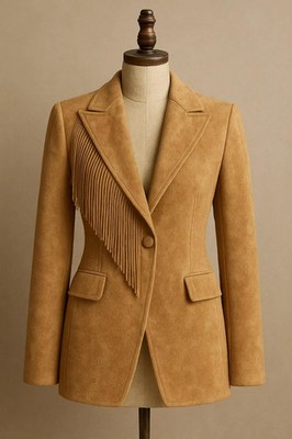 Long Suede Fringe Jacket for Women Western Style Suede Blazer Coat
