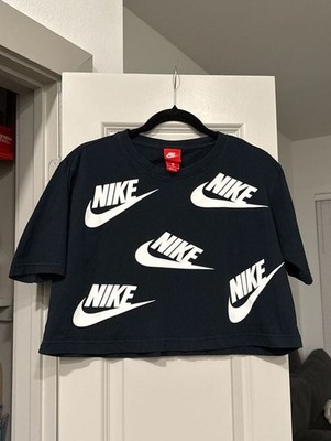Nike Women's Multi-Logo Cropped T-Shirt Black Size M