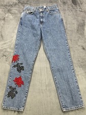 Vintage 90 s Calvin Klein Jeans Blue Denim Women s 14 Embroidered Floral USA