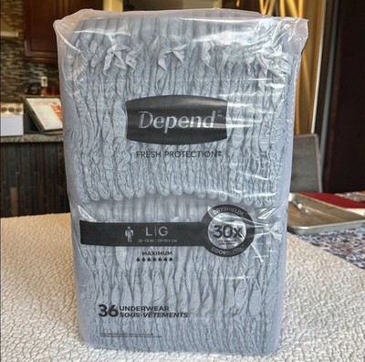 Depends Men's Gray Protective Underwear Sz L 36 Count