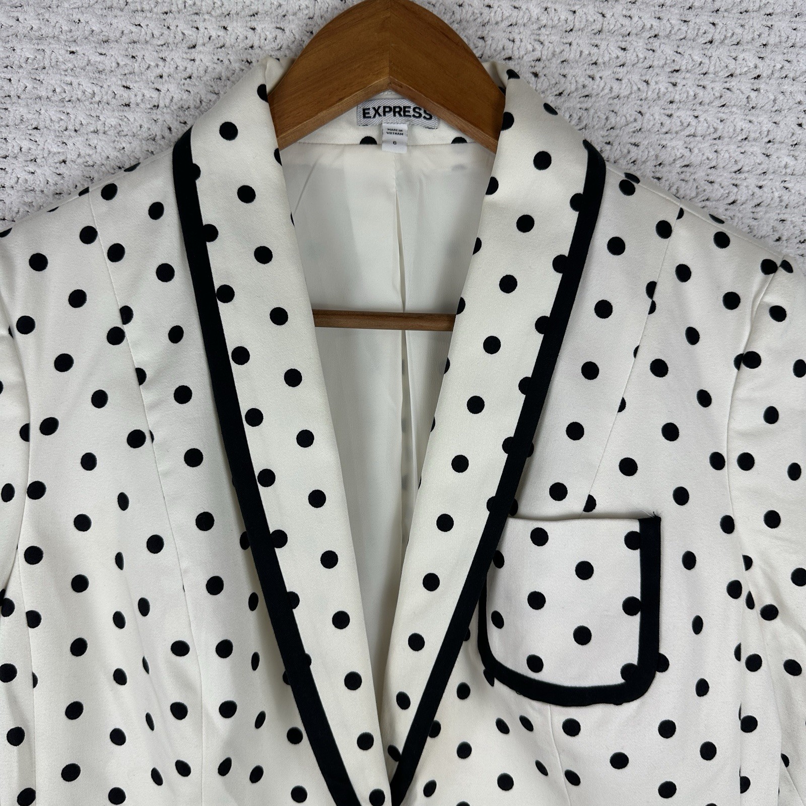 Express Polka Dot Blazer Size 6 Black White Contrast Trim Retro Chic Jacket