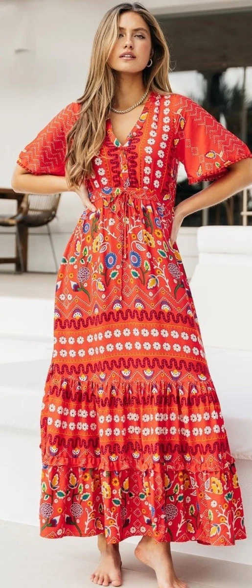 chinese dress ladies Jaase Follow The Sun Print Berry Maxi Dress – Whiskey and Wildflowers