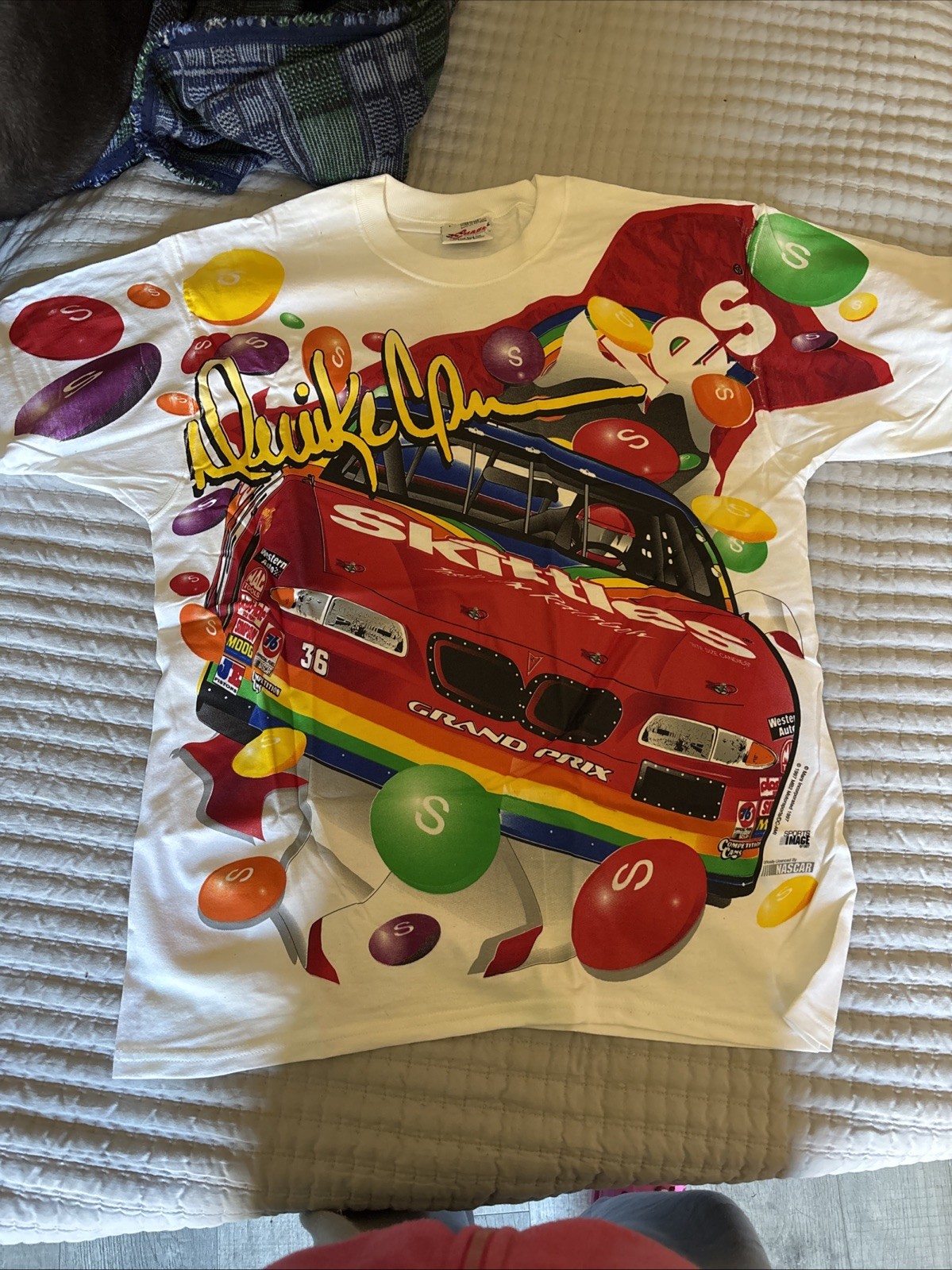 Derrike Cope Skittles Racing Team All Over T-Shirt Size L  AOP NASCAR 1997