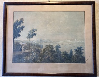 MAINZ GERMANY RIVER RHINE Antique C. 1835 Chromolithograph By Gustav Kraus