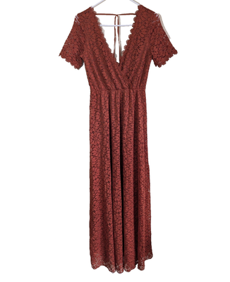 knee length dresses for ladies Baltic Born Womens Summerlin Lace Top Maxi Dress | Rust main image 1