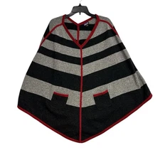 Patagonia Loislee Black Gray Red Striped Poncho Sweater Size XS/S Pockets