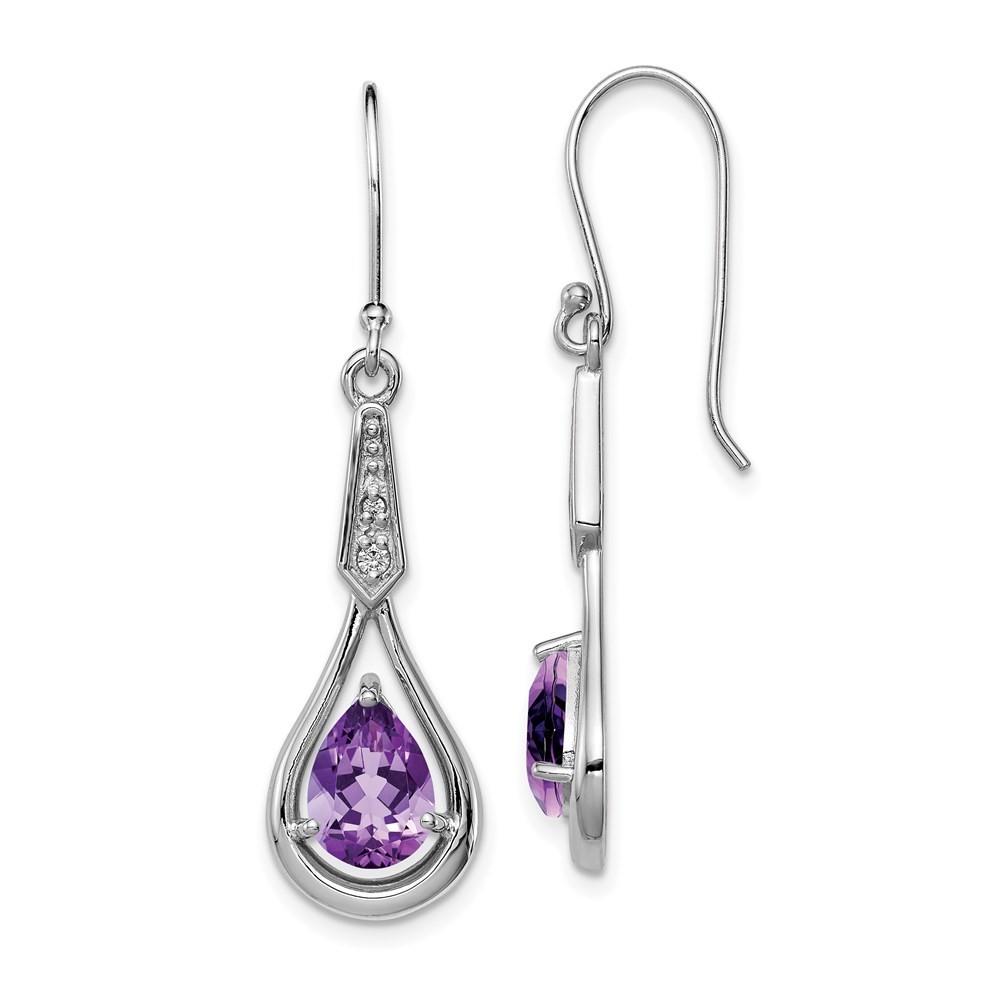 Sterling Silver Rhodium-plated Cubic Zirconia & Amethyst Drop & Dangle Earrings