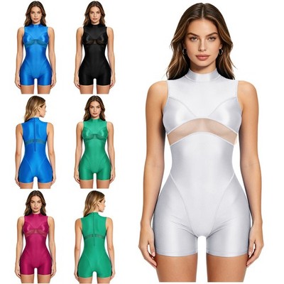 Frauen Bademode Slim Fit Jumpsuit Yoga Body Ölglänzend Lässig Ein Stück Pool