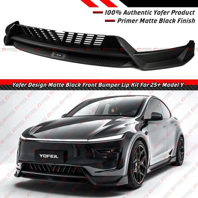 For 2025-2026 Tesla Model Y Juniper Matte Black Front Bumper Lip Kit By Yofer - Image 1 of 4