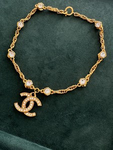Authentic Vintage Chanel 1990s Gold Plated CC Pendant Necklace Crystal Made in France