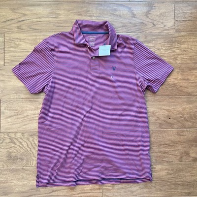 NWT American Eagle Super Soft Polo Men's Size L Standard Fit Red Blue Stripe