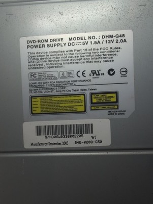 DVD-ROM DRIVE model DHM-G48 DC 5V 1.5A 12V 2.5A manf. 2003 WJ