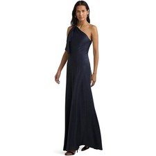 Lauren Ralph Lauren Women's 14 Navy Satin One Shoulder Gown Formal Party G16-22