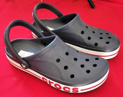 NEW Crocs Bayaband Navy Blue Red Pepper White Mules Clogs Mens-11 Womens-12.5