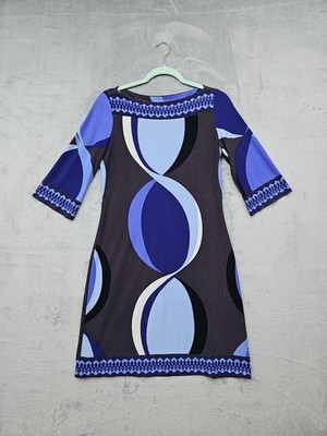 Donna Morgan Womens Retro Printed Shift Dress 3/4 Sleeves Boat Neck Size 4