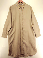 UNIQLO Linen Blend Shirt Dress Womens S Tan Long Sleeve Oversized Minimalist NWT
