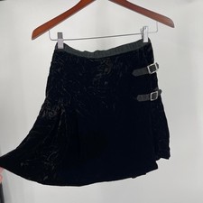 Vintage 90s Ralph Lauren Women's Mini Skirt Velvet Silk Wrap Buckle Gothic Fall