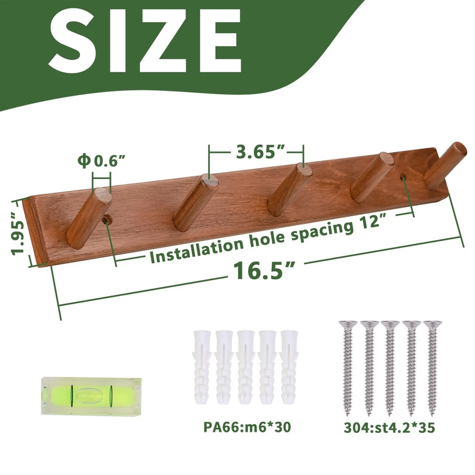 Perchero montado en la pared de teca natural (juego de 2, 16,6") - gancho de entrada de granja... Foto 2 de 4