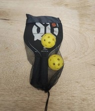 Onix Recruit Pickleball Starter Set Wood Paddle 2 Yellow Balls Mesh Bag Black