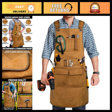 Heavy-Duty Woodworking Apron for Men, 20 oz Bib Apron with 9 Tool Pockets