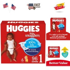 96 Count Little Snugglers Diapers, Size 1 8-14 lbs - Leak  Blowout Protection