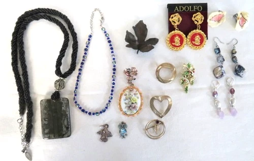 Vintage Costume Jewelry Lot - 2 Necklaces - 6 Brooches/Pins - 3 Pendants & more