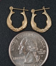 Artistic 14K Gold Dolphin Hoop Earrings Flowing Wave Design 0.9 Grams