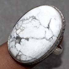 925 Silver Plated Howlite Ethnic Ring Handmade Gemstone Jewelry Size US 9 JW